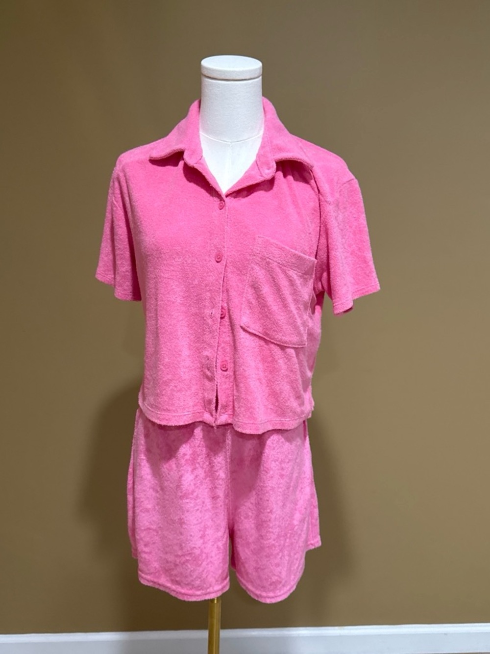 Hollister Bright Pink Short-Sleeve Terry Lounge Set